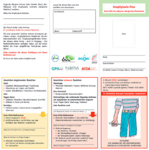 Abbildung Anaphylaxie-Notfall-Pass, erste Hilfe bei schweren allergischen Reaktionen